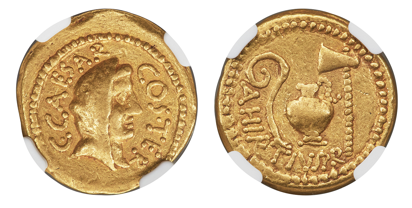 ROMAN IMP. Julius Caesar 44BC A. Hirtius, praetor Aureus. NGC Ch